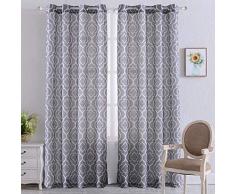 Marokkanische Leinen Vorhänge, strukturiert Flachs Geometrische Lattice Print Vorhänge für Wohnzimmer Schlafzimmer Fenster sun-shade, Tülle Behandlung Drapes für Ankleidezimmer – 132,1 cm W x 160 cm L – (grau, Set von 2) 52 x 63 grau