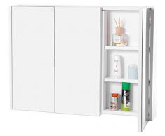 Basicwise QI003456 Badezimmerschrank mit 3 Ablagen, zur Wandmontage, mit Spiegeltür, Weiß