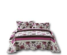 Dada Betten Chrysanthemum Vines Wende Patchwork Quilt Tagesdecke Set – Floral Hot Pink & Braun -, Polyester-Mischgewebe, multi, Volle Größe