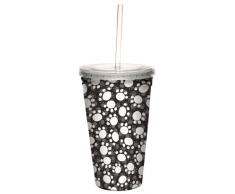 Tree-Free Greetings 80298 Becher mit Pfotenabdruck von Debbie Mumm Artful Traveler, doppelwandig, Acryl, mit wiederverwendbarem Strohhalm, 450 ml