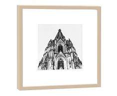 COGNOSCO RH-27-B100 Fotografie im Holzrahmen: Frauenkirche-Fotodruck-Format 27 x 27 cm-Rahmenfarbe beige-Hochwertiges Wandbild, Geschenkidee oder Souvenir aus Köln, Holz, Schwarz-Weiß, Rahmen