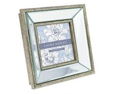 Laura Ashley Bilderrahmen mit abgeschrägtem Spiegel, klassischer Spiegelrahmen mit tiefem abgeschrägten Winkel, hergestellt für Wanddekoration, Fotogalerie und Wandkunst 4x4 Silber
