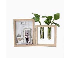 Leoyoubei Klapp-Bilderrahmen, doppelseitig, 2 vertikale Fotos oder Bilder, eine Seite ist eine mit Hydrokultur oder künstlichen Pflanzen Glasvase mit Glasfront für Schreibtisch 4x6 Holzmaserung