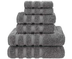 American Soft Linen 6-teiliges Handtuch-Set aus 100% türkischer echter Baumwolle für Bad & Küche, 2 Badetücher, 2 Handtücher & 2 Waschlappen Modern 6-Piece Towel Set Rockridge Greyy