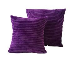 Myfeel Decor Weicher Plüsch Cord Überwurf-Kissenbezüge, gestreifte Samt-Kissenbezüge für Sofa, Schlafzimmer, Auto, 2 Stück (45,7 x 45,7 cm, 45 cm) violett