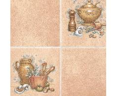 Fablon Klebefolie, Kachel-Design, 45 cm x 15 m, Motiv Küchenutensilien, Braun