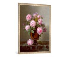 Gerahmtes Bild von William Hammer Römische Rosen, Kunstdruck im hochwertigen handgefertigten Bilder-Rahmen, 70x100 cm, Silber Raya