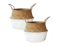 DUODE faltbar Blumenkorb (2), große Haushalt dekorativer Blume Korb Toys Laundry Storage Wäschekorb BIN faltbar geflochtener Stroh Korb, Korb mit Topf handle-natural color-durable