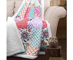 Lush Decor Brookdale wendbarer Überwurf, Blumenmuster, Patchwork-Decke, 152,4 x 127 cm, Violett/Türkis
