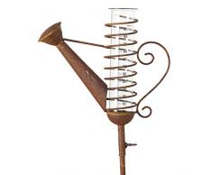 WHW Whole House Worlds Regenmesser Gartenstecker Rustikale Gießkanne Oben mit Ausguss, Antike Patina, Eisen, Glasbecher, 60 ml Messung, 121 cm hoch
