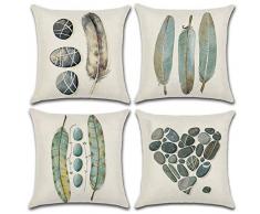 Anna Supermarkt modernen einfachen geometrischen Stil, Grün Pflanzen Weich Leinen Jute quadratisch Überwurf Kissenbezüge Home Dekoration, 45,7 x 45,7 cm, Set 4 Stück für thansgiving Weihnachten Geschenk Modern 18x18 Set 15