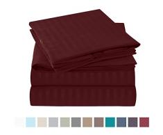 Nestl Bettwäsche Bed Sheet Set – Damast Streifen – weiche gebürstete Mikrofaser – Bonus Kopfkissen Twin Stripe - Burgundy Red