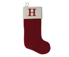 MFT Nikolausstiefel quadratisch 53,3 cm Monogramm Bestickt Initiale Zopfstrick rot Weihnachten Holiday Stocking Buchstabe H