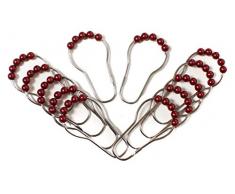 v Set von 12 Edelstahl & rostfreie Duschvorhang-Ringe mit bunten Perlen für Badezimmer Duschstangen burgunderfarben