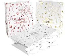 24 Geschenktaschen mit Schriftzug Merry Christmas in 3 verschiedenen Farben, Hochglanzoptik