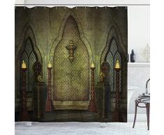Gothic House Decor Vorhang für die Dusche Set by ambesonne, Fantasy Szene mit Old Fashioned Holz Taschenlampe und Totenkopf Leuchter in dunklen Spuk-Wohnzimmer, Badezimmer Zubehör, 69 W x 70l Zoll, Braun