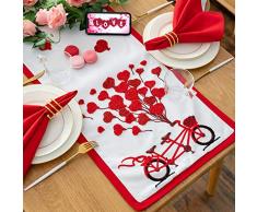 Cassiel Home Valentinstag-Tischläufer, 183 cm, Valentinstag-Dekoration, Bestickt mit roten Herzen, Luftballon, Fahrrad, Tischdekoration, Kamin, Kamin, Schal, Dessert, Läufer, Esszimmer Küche