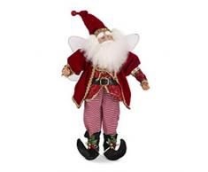 K&K Interiors 53598F Standender Weihnachtsmann mit Flügeln, Jacke und gestreifter Hose, 52 cm, Rot/goldfarben