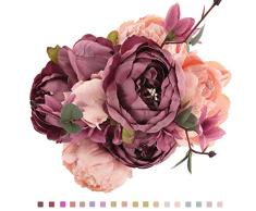 Ezflowery Künstliche Pfingstrose Seidenblumen Arrangement Blumenstrauß für Hochzeit Tafelaufsatz Zimmer Party Home Dekoration, elegante Vintage, perfekt für Frühling und Sommer Party und Anlässe Orange