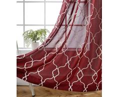 MIUCO marokkanische bestickte halbdurchsichtige Vorhänge aus Leinen, Ösenvorhänge für Wohnzimmer, Textil, burgunderfarben, 52x63 Inch