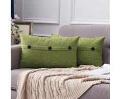 MIULEE Dekorative Lendenwirbel-Kissenbezüge, Landhaus-Stil, Leinen, Kissenbezüge, Vintage-Dekor, Beige für Couch Sofa Schlafzimmer Auto 2 Pieces, 12x20 Three Button-Green