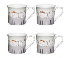 Kitchen Craft AMZKCMFLT19SET4 Flötenförmige Tassen von mit Gemustertem Tier Aufdruck, 300 ml, Porzellan, grau, 8,5 x 11,5 x 8 cm, 4-Einheiten