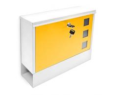 Relaxdays Briefkasten mit Zeitungsrolle Weiß-Gelb