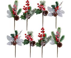 Künstliche Schneeflocken, Weihnachts-Plektren, Sortiment, künstliche rote Beeren und Kiefer, mit Tannenzapfen, Äpfel, Fichte, Stechpalmenblätter für den Urlaub, Blumengestecke, Tafelaufsatz, Wintersaison, Dekoration, 8 Stück