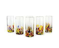 NOVICA Cocktailgläser, handgeblasen, Mehrfarbig, recyceltes Glas, 525 ml, Confetti-Motiv, 6 Stück