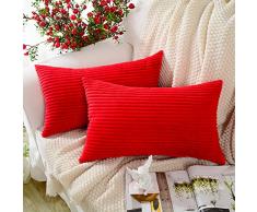 MERNETTE Kordsamt, weich, dekorativ, quadratisch, Kissenbezug, Heimdekoration, Dekoration für Sofa, Couch Bett, Stuhl 12x20 rot