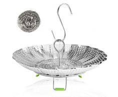 Consevisen Gemüse-Dämpfereinsatz aus Edelstahl zum Dämpfen von Gemüse, Lebensmittel, Meeresfrüchte, Metallgriff, faltbare Beine, für verschiedene Töpfe 7.1 to 11 silber