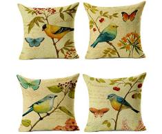 WOMHOPE 4 PCS – 45,7 cm Vogel auf der Baum Accent Landschaft Hand Painted Style Überwurf Kissenbezug Fashion Kissenbezug Home Deko Baumwolle für Sofa, Bett, Stuhl, Baumwolle, A (Set of 4), 45,7 cm