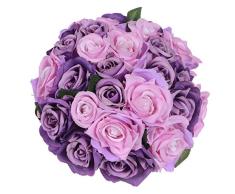 Artiflr Künstliche Blumen Rosenstrauß 2 Stück Kunstblumen Seide Kunststoff Künstliche weiße Rosen 18 Köpfe Brautstrauß Hochzeit Blumenstrauß für Haus Garten Party Hochzeit Dekoration Violett/Pink