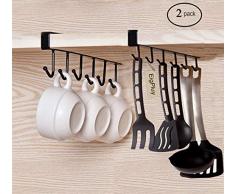 EigPluy 2 Stück Tassenhaken, Weingläser, Aufbewahrungshaken, Küchenutensilien, Krawatten und Schals, Haken zum Aufhängen, unter Schrank, ohne Bohren, Schwarz schwarz