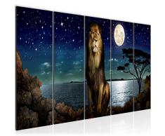 Bilder Afrika Löwe Wandbild 200 x 80 cm Vlies - Leinwand Bild XXL Format Wandbilder Wohnzimmer Wohnung Deko Kunstdrucke Blau 5 Teilig - MADE IN GERMANY - Fertig zum Aufhängen 022955a