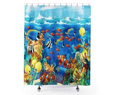 Homewelle Etc Fish Under The Sea Duschvorhang Bunte Ocean World Coral Blue wasserdichte 72 W x 72 L Clownfisch Tier 12 Stück Kunststoff Duschhaken Polyester Stoff Bad Badewanne