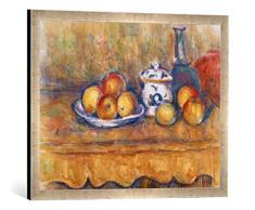 Gerahmtes Bild von Paul Cézanne Stilleben mit Blauer Flasche und Zuckerdose, Kunstdruck im hochwertigen handgefertigten Bilder-Rahmen, 70x50 cm, Silber Raya