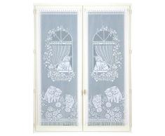 Homemaison Scheibengardinen Fransen, Polyester, Weiß, 160 x 60 cm