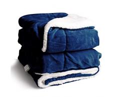 Edow Überwurfdecke aus Sherpa Flanell, 600 g/m², wendbar, weiche Fleecedecke für Couch, Sofa, Bett. Throw(45x60) Marineblau