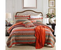 NEWLAKE gestreift klassischen Baumwolle 3-Teilig Patchwork Tagesdecke Quilt Sets, Queen Size, baumwolle, rot, Twin