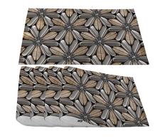 Moslion Geometrie 3D Holzfliesen Platzsets, silberfarben, matte Elemente Material Holz Walnuss Platzmatten für Esstisch/Küchentisch, wasserdicht, rutschfest, hitzebeständig, waschbar, Esstischmatten Set von 4
