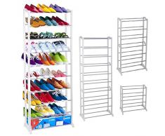 Rampmu 9-Tier tragbar Schuhregal 27-Pair großes Fassungsvermögen Schuhe Lagerung Organizer, 4 Farben watreproof Vlies Bezug weiß