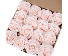 Breeze Talk Künstliche Blumen 16 Stück 10,2 cm künstliche Lavalanche Rosen Weiß Fake Rosen Blüten Kopf für DIY Hochzeit Blumensträuße Arrangements Tafelaufsatz Dekoration Blush