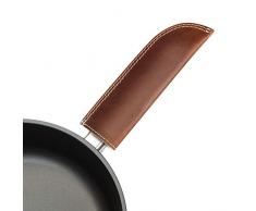 iBazal Handgriff aus Leder/Gusseisen, doppelschichtig/doppelt genäht, für Lodge Kochgeschirr, Bratpfanne, Grill, Braten, Handarbeit Brown-l