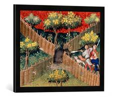 Gerahmtes Bild von Pariser Werkstatt Buchmalerei Wildschweinjagd m. Falle/Livre de Chasse, Kunstdruck im hochwertigen handgefertigten Bilder-Rahmen, 60x40 cm, Schwarz matt