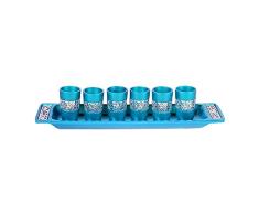 Yair Emanuel Kiddusch Cup & Springbrunnen Set Aluminium 6 Tassen Kiddusch Set Türkis (Bundle)
