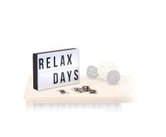Relaxdays Light Box, Leuchtbox mit 60 Zeichen, Buchstaben, Zahlen, LED Leuchtschild, HBT: 15 x 21 x 4 cm, weiß/schwarz