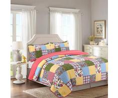 ENCOFT Bettwäscheset für Doppelbett/King-Size, 3 Stück, 1 Steppdecke, 2 Kissenbezüge, Baumwolle, gesteppt, Tagesdecke für Queen/King-Size-Bett, leichte Bettdecken-Sets Queen Multi Patchwork Quilt