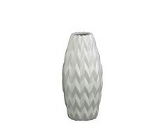 Urban Trends Keramik Abgerundete bauchige Vase mit Lippen und geprägtem Wave Design, rund, klein, weiß matt