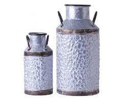 Vintiquewise QI003454.2 Pflanzgefäß und Vase, rustikaler Landhaus-Stil, verzinktes Metall, Grau, 2 Stück